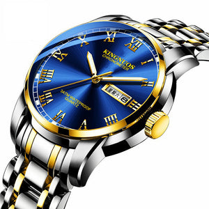 Kingnuos 1758 Double Calendar Steel Band Watch Round Genuine Quartz Watch Business Non Mechanical Watch