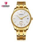 CHENXI couple watch full gold couple watch two needles and a half calendar men and women watches CX-069A