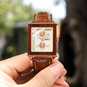 New wooden watch men's luminous five needle Korean version quartz watch Tiktok watch SJS1869