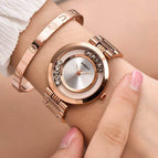 GUOU 8039 Women's Watches Ladies Fashion Luxury Rose Gold Stainless Steel Watches Ball crystal Women Rhinestone Clocks