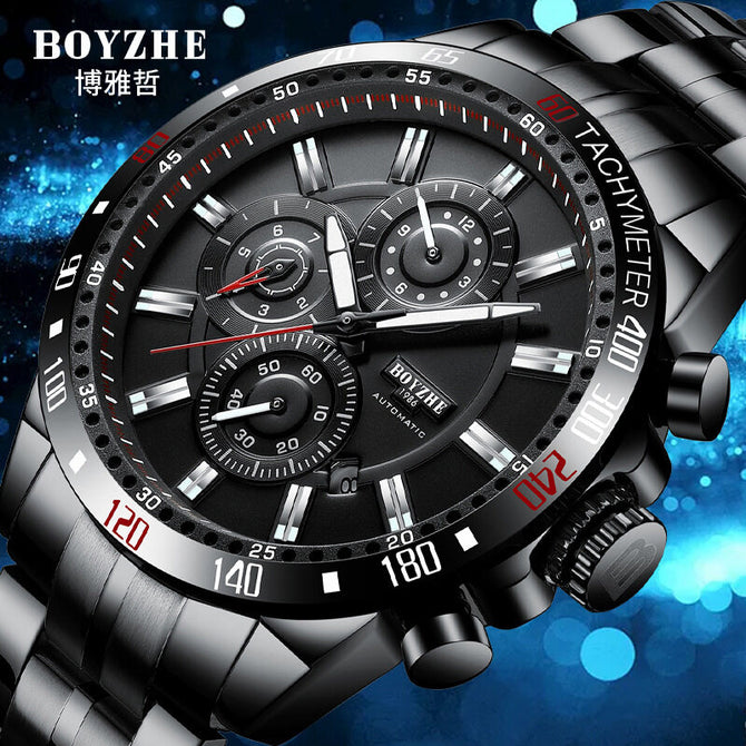 BOYZHE Tourbillon Mechanical Watch Men's Multi-function Sports Transparent Bottom Waterproof Luminous Mechanical Watch WL012