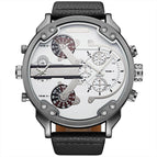 Oulm European and American men's quartz watch dual time zone large dial belt casual men's watch 3548