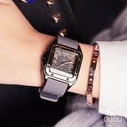 【Large stock】Original GUOU 8154 Small Dial Casual watches Ladies Watch Square Clocks Roman Scale Waterproof Silicone Calendar Movement Women Wristwatch Luxury Brand