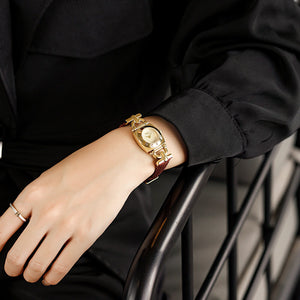 SKHLSpace-Time Corridor Retro elegant leather Waterproof Watch Square Quartz Ladies Watch 3622