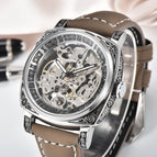 KUERST 3D Carved Hollow Fully Automatic Mechanical Men's Watch fashion leather causal watch men KR8020