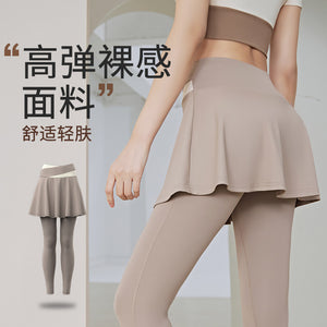 Yoga pants Color Matching Fitness Exercise Running Dance sports leggings High Waist Hip Lift Tight Anti-Exposure Thigh-Length skirt pants Yoga Pants JYMk033