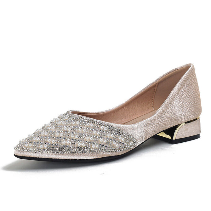 High heels all-match summer 2022 new women's shoes French sequins rhinestone pointed toe thick heel shoes large size women's shoes 43 M9