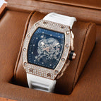 Watch for men Richard Trendy Fashion Hollowed-out Quartz Watch Diamond Silicone Electroplated Barrel-Shaped Men's and Women's Watch 9924