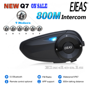 Limit Sale!EJEAS Q7 Bluetooth 5.0 Motorcycle Intercom Helmet Headset Upto 7 Riders Wireless Waterproof Interphone Headsets Quick7 FM