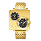 Oulm watch for men Square Personality Casual Large Dial Men's Watch Double Time Zone Steel Band Quartz Watch HP5024