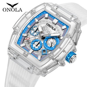 New Fashion Trend Personality ONOLA 6811 Design Transparent Shell Square Luminous Young Student Watches Men's Watch Free original gift box