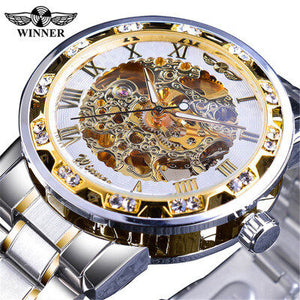 Winner Fashion Diamond Luminous Gear Movement Royal Design Men Male Mechanical Skeleton Wrist men's casual Watch