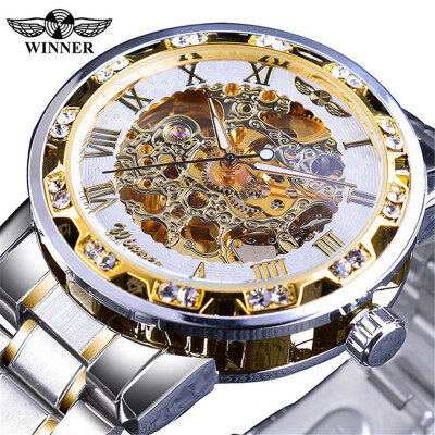 Winner Fashion Diamond Luminous Gear Movement Royal Design Men Male Mechanical Skeleton Wrist men's casual Watch