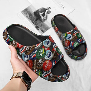 Man's Sandals Selipar Lelaki with Beer Cap Graffiti Slippers For Daily Slaid (40-45) Men slides