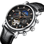 KINYUED waterproof hollow mechanical watch fashion leather diamond star high-end men's mechanical watch J025