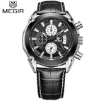 MEGIR 2020-B Luxury Brand Watches Men Quartz Chronograph 6 Hands Leather Clock Man Sports Wrist Watch