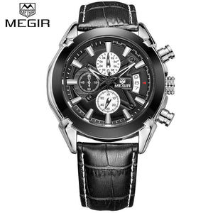 MEGIR 2020-B Luxury Brand Watches Men Quartz Chronograph 6 Hands Leather Clock Man Sports Wrist Watch