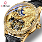 CHENXI new leather butterfly buckle automatic mechanical watch men's waterproof luminous golden tiger flywheel watch CX-6029B