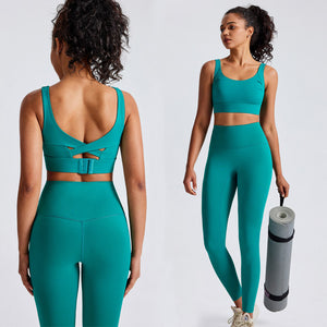 New women yoga suit beautiful back sports bra, high waist and hip lifting fitness pants women's yoga running suit set 60062+2083