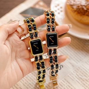 GUOU 6042 Jenama Jam Tangan perempuan Baru Mudah Niche Persegi Tenunan Tali Retro Wanita Jam Tangan