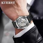 KUERST 3D Carved Hollow Fully Automatic Mechanical Men's Watch fashion leather causal watch men KR8020