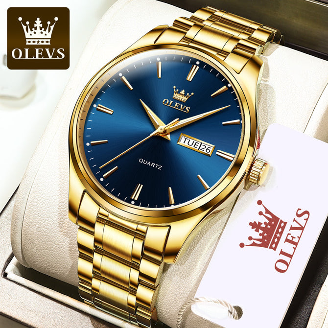OLEVS watch for men stainless steel strap quartz watch waterproof luminous dual calendar men's watch 6898 steel