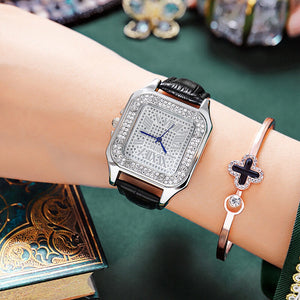 BURR full diamond square leather waterproof ladies watch light luxury niche high-end watch women L2002RG