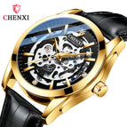 CHENXI new automatic mechanical watch men's leather strap hollow mechanical watch luminous waterproof watch CX-8821
