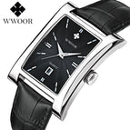 WWOOR Men's watch Square Dial Leather Strap waterproof Quartz 8017 watch