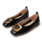 New autumn shoes women's metal buckle shallow mouth square head pedal shoes soft bottom large size flat bottom casual shoes n1-60