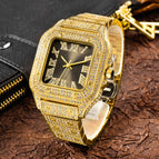 MISSFOX watch Roman scale high-end fashion diamond full diamond square men's watch women's watch round classic fashion quartz watch V324-2