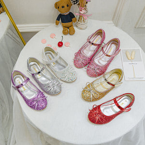 2021 new Korean bow princess children's shoes hook and loop sequined flat shoes for children and girls dancing shoes 1799-25