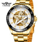 WINNER  Automatic Watches Diamond Bling Star Dial Golden Mechanical Watch Men's Watch
