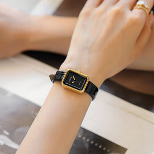 GUOU 6042 Black Gold Sugar Belt Watch Women's Simple Small Square Band Vintage Women's Watches Female Casual Watch