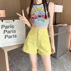JEANS color denim shorts women's 2022 new high-waisted slim A-word loose double-button shorts 055