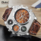 Oulm 1349 Quartz Watch Double Time Zone Men's Watches Cross Border Hot SaleBelt Personality Large Dial Male Casual Watch