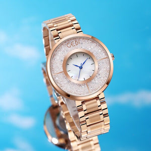 GEDI Creative Star Ring Women's Watch Fashion Flowing Good Luck Stone Stainless Steel Wrist Watch Women's Fritillary Watch 9438