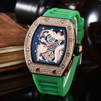 New Richard men and women watch Hollow-out Diamond-Embedded Barrel-Shaped Waterproof Quartz Pointer casual men Watch 9928