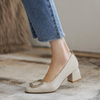 Square toe shoes women's 2022 new metal shoes casual soft shallow mouth women's thick heel Korean version 616-2