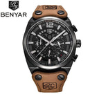 BENYAR 5112 Sport Chronograph Men's Watches Fashion Military Waterproof Leather Luxury Brand Quartz Male Wristwatch