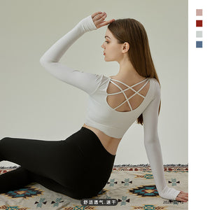 New Yoga Clothes with Chest Pad Quick-Drying Clothes Fitness Long-Sleeved T-shirt Sports Training Beauty Back Top for Women 237
