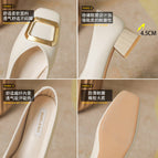 2022 spring new small fragrant style shallow mouth shoes women's square head single shoes women's buckle single shoes thick heel granny shoes women 17820-2