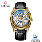CHENXI new retro carved watch men's mechanical watch leather waterproof hollow automatic mechanical watch