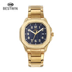BESTWIN men's watch Square Butterfly Clasp Fashion Steel Calendar Men's casual Quartz Watch 985