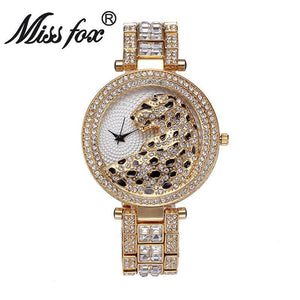 Miss fox leopard diamond-studded steel belt personalized fashion ladies watch high-end waterproof quartz watch v227