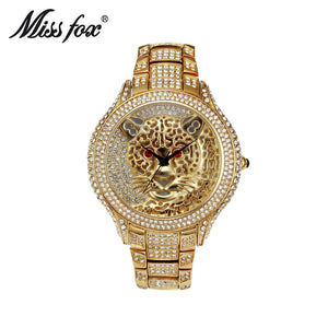 Missfox women watch fashion personality leopard set diamond British ladies watch V199