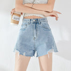 JEANS white ripped denim shorts women's 2022 summer new high-waisted thin A-line wide-leg hot pants JC3023