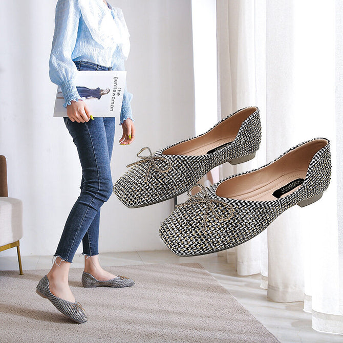 Women's fashion shoes 2022 new spring women's heads bows shoes flat one pedal office lady shoes women 555-5