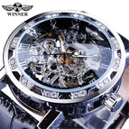 Winner Watch Men's Fashion Casual Classic Popular Rhinestone Hollow Manual Mechanical men Watch SLZg48