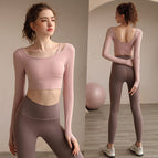 New Yoga Clothing Suit Women With Chest Pad Long Sleeve Sports Top Tight Running Fitness Clothing 206+181
